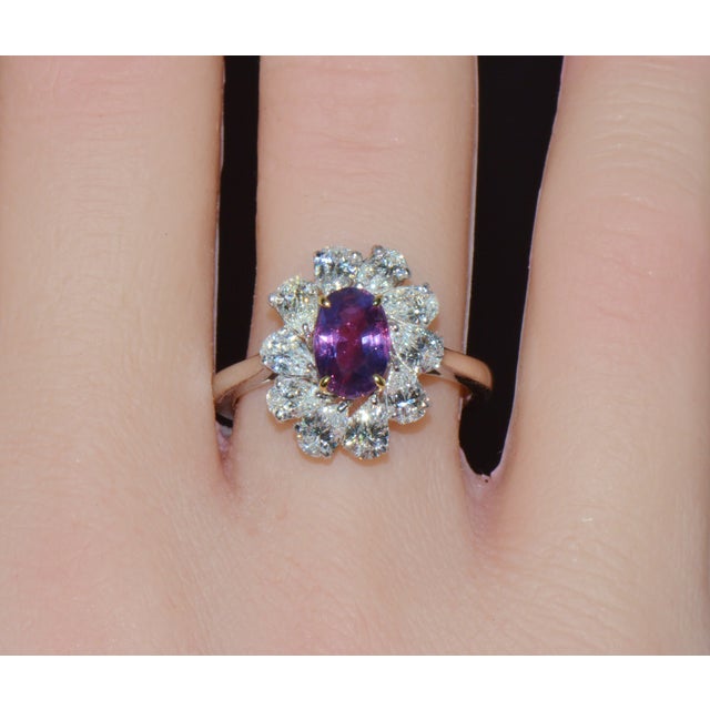 Gia Certified 3.15ct No-Heat Purple Pink Sapphire & Diamond 18k Gold Halo Ring, Size 6.5 For Sale In Dallas - Image 6 of 18