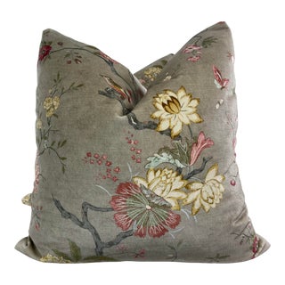 Gp & J Baker "Oriental Bird Velvet" in Mole 22" Pillows-A Pair For Sale
