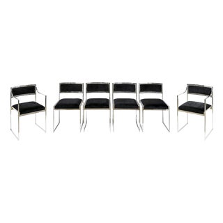 Mid-Century Modern Italian Chrome and Velvet Chairs, 1970s, Set of 6 For Sale