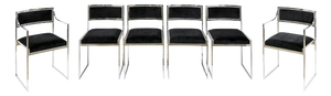 Mid-Century Modern Italian Chrome and Velvet Chairs, 1970s, Set of 6