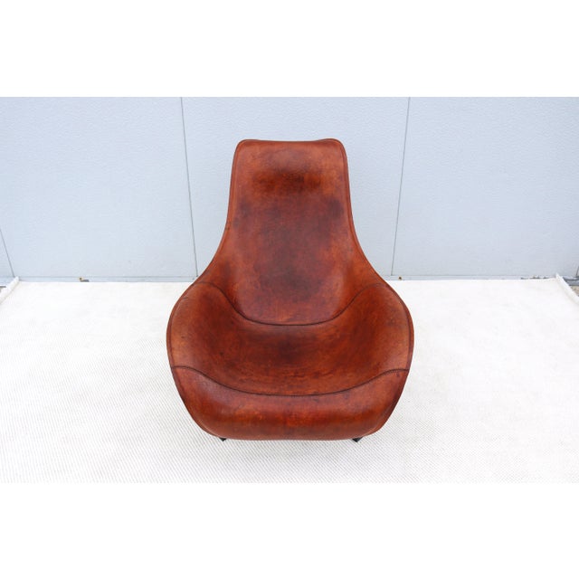 2000 - 2009 Antonio Citterio for B&b Italia Patinated Cognac Leather Mart Swivel Armchair For Sale - Image 5 of 18