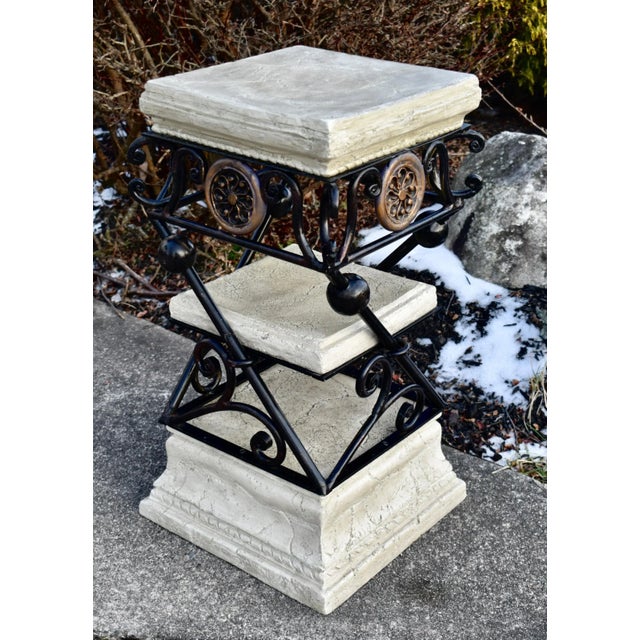 Metal Faux Stone Plant Stand Side Table 3 Tier Vintage Neoclassical Metal 25" For Sale - Image 7 of 11