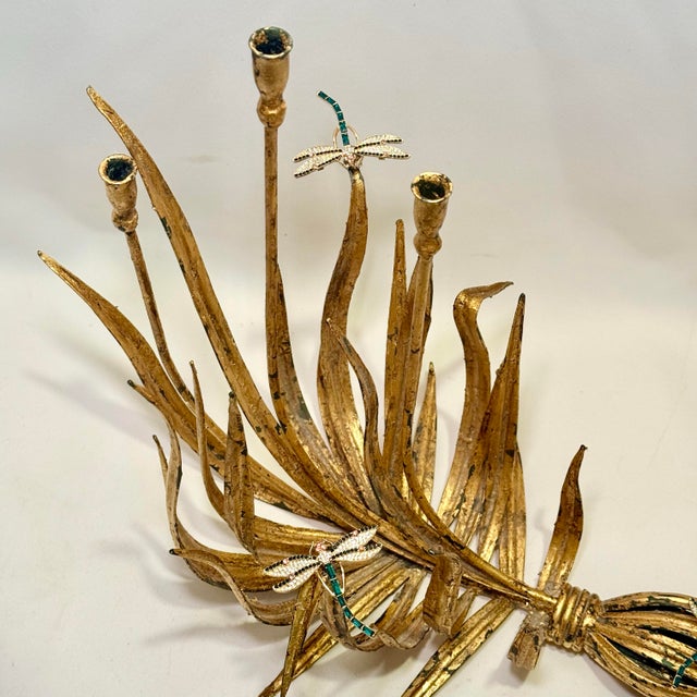 Chelsea House Inc Vintage Italian Style Hand Gilt Tole 3-Arm Candelabra - Newly Painted For Sale - Image 4 of 11