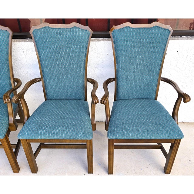 Vintage American of Martinsville Chippendale Dining Armchairs Teal Set of 8 For Sale In Miami - Image 6 of 15