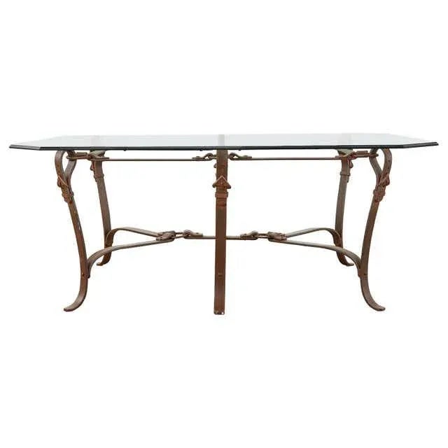 Adnet Hermes Style Faux Leather Iron Strap Cocktail Table For Sale - Image 13 of 13
