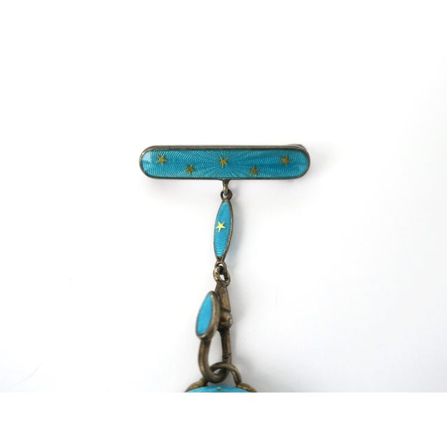Metal Bucherer Sterling Silver and Enamel Pin Brooch Watch Holder, Swiss, Early-20th Century For Sale - Image 7 of 9