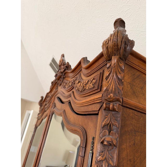 19th Century 19th Century French Louis XV Style Walnut Armoire With Beveled Mirror Doors, Circa 1880 For Sale - Image 5 of 17