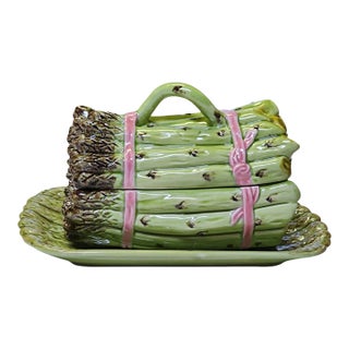 Vintage Bordallo Pinheiro Asparagus Server With Matching Tray - 3 pcs For Sale