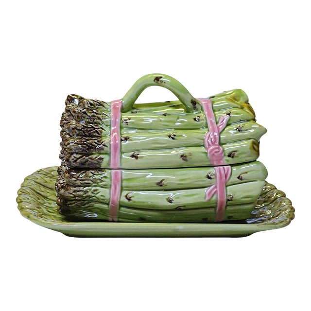 Vintage Bordallo Pinheiro Asparagus Server With Matching Tray - 3 pcs For Sale