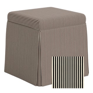 **Custom for EG** Dyer Prep Stripe Skirted Storage Ottoman in Onyx For Sale