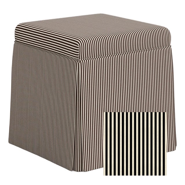 **Custom for EG** Dyer Prep Stripe Skirted Storage Ottoman in Onyx For Sale