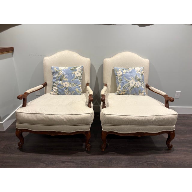 2010s Ethan Allen Oversized Chairs. A Pair of Versailles' Line Bergere' Lounge Chair For Sale - Image 5 of 6