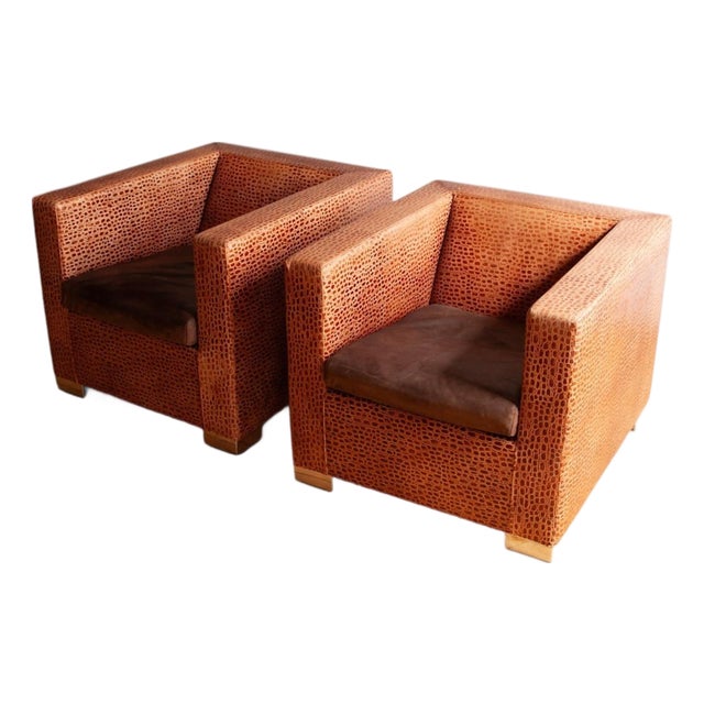 1990s Pair of Minotti “Suitcase Line” Club Chairs in Crocodile Leather. For Sale