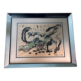 Mid 20th Century Italian Mirrored Frame With an Abstract Design on Textured Paper For Sale