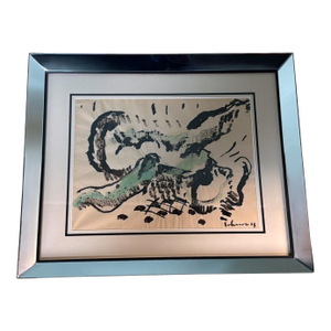 Mid 20th Century Italian Mirrored Frame With an Abstract Design on Textured Paper