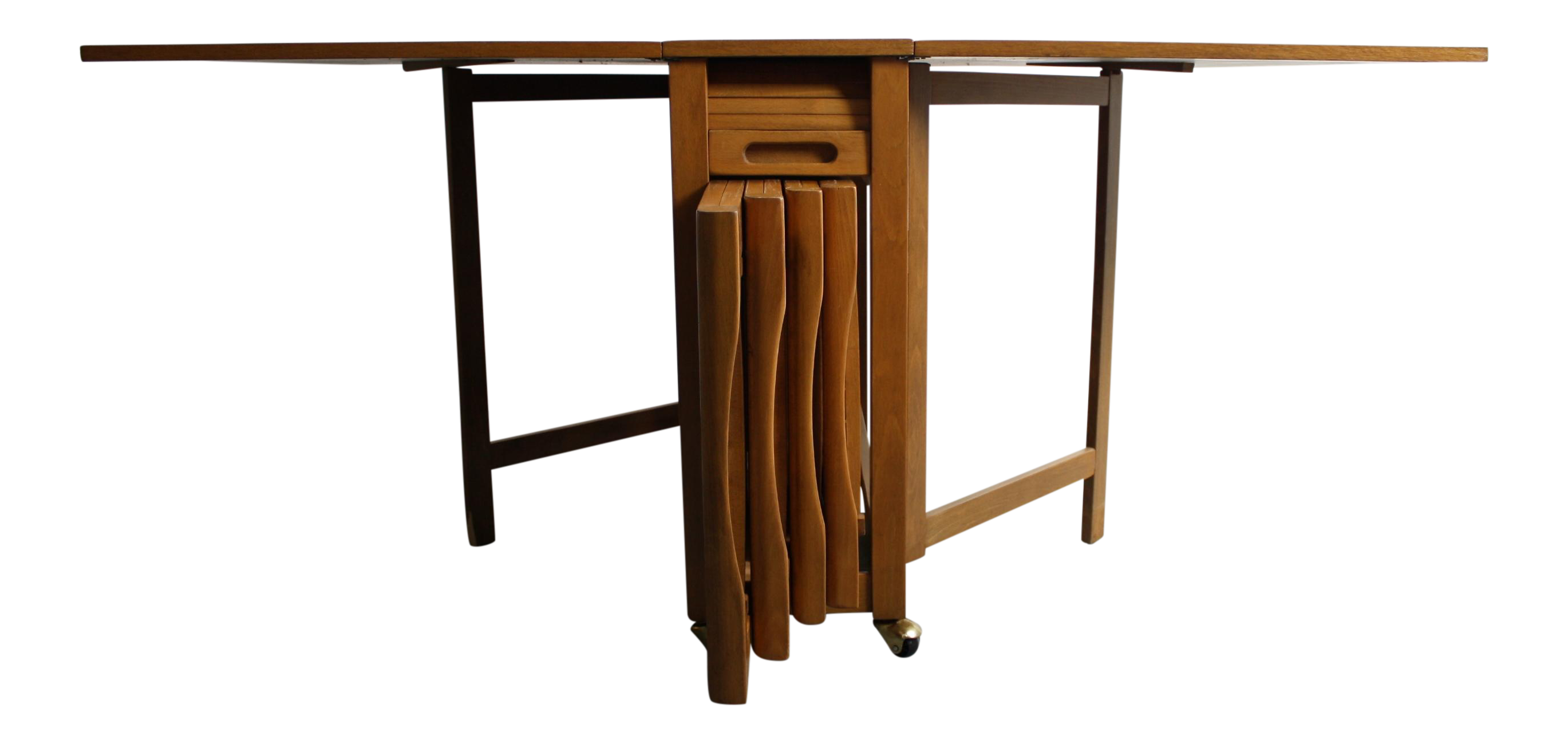 danish modern drop leaf table with folding chairs