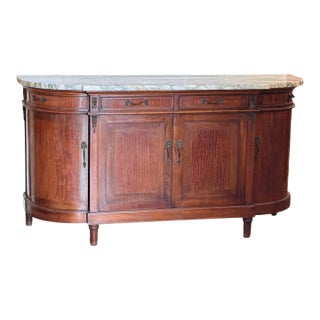 1920s French Mahogany Marble Top Server With Rounded Ends For Sale