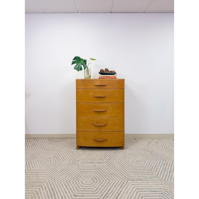 Heywood Wakefield MCM Tallboy 5-Drawer Dresser Pre-Wwii Vintage 32" Wide For Sale - Image 11 of 18