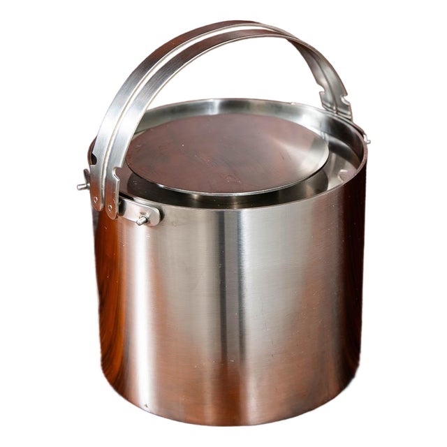 Mid 20th Century Danish Modern Ice Bucket Stelton Stainless Steel Lidded Handle For Sale