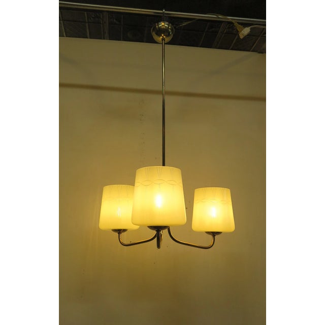 Austrian Mid Century Brass Opaline Glass Chandelier For Sale - Image 9 of 11