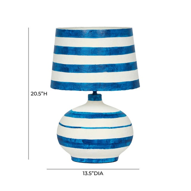 2020s Positano Blue Striped Papier Mache Table Lamp For Sale - Image 5 of 6
