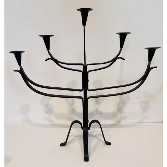 Pair of Vintage Spanish Brutalist Iron Candelabras 5 Candle Holder Large! MCM For Sale - Image 4 of 10
