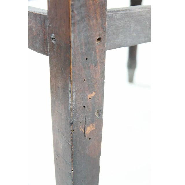 Brown Antique Neoclassical Carved Lyre-Back Hall Bench With Rush Seat | Five-Seat Dining or Entry Bench For Sale - Image 8 of 12