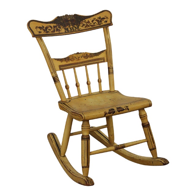 Antique 19tth Century Hand Painted Childs Rocking Chair For Sale