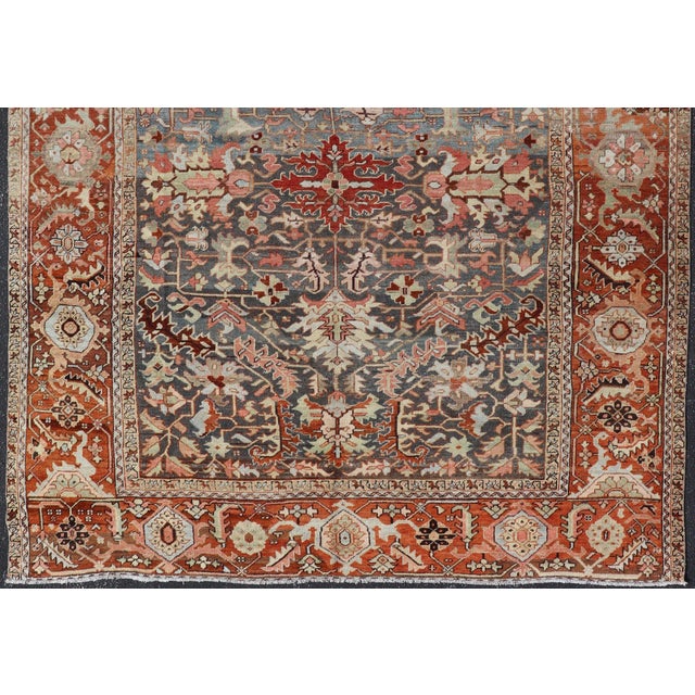 Antique Persian Bakshaish Rug With Medallions and Flower Motifs in Midnight Blue For Sale - Image 4 of 16