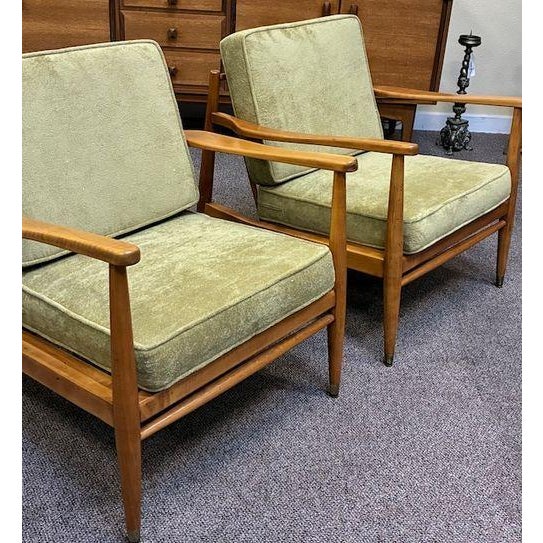 Fantastic Pair of Mid Century Modern Teak Frame & Cushioned Lounge Chairs c.1960 For Sale - Image 12 of 14