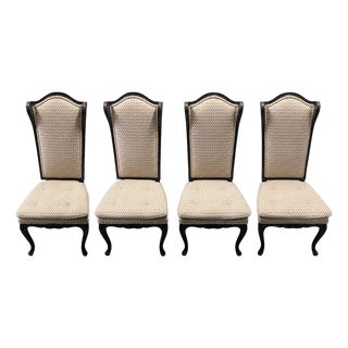 Set of 4 Vintage French Louis XV Style Dining Chairs Carved Wood Upholstered For Sale