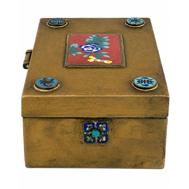Vintage Chinese Brass Cloisonne Enamel Trinket Box Floral For Sale In Washington DC - Image 6 of 14