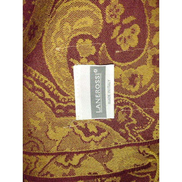 Vintage SAMARKANDA LANEROSSI NEIMAN MARCUS Italian throw blanket with fringe Olive brown paisley-floral vine , jacquard...