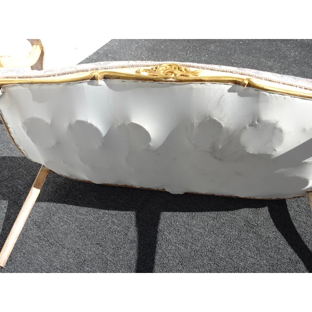 Vintage French Louis XVI Ornate Pastel Pink and Gold Two Seater Settee For Sale - Image 12 of 12