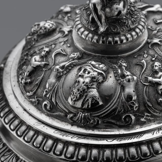 Antique Italian Silver Repoussé & Chased Covered Urn, 1870s For Sale - Image 10 of 18