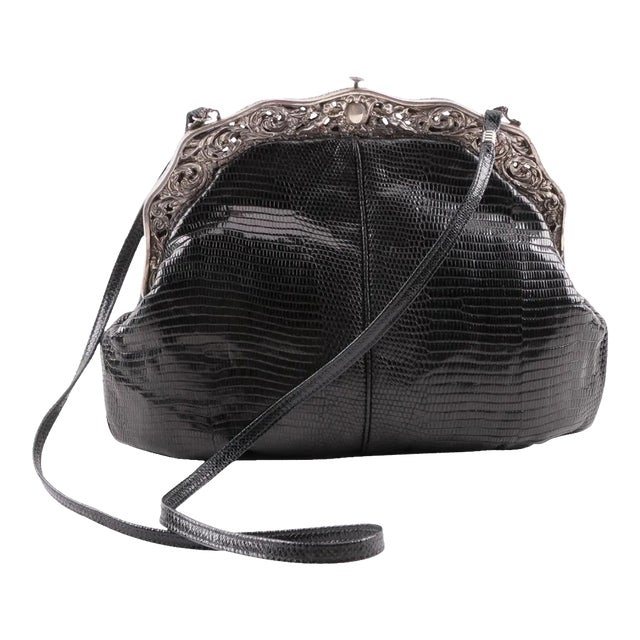 Antique 1905 Gorham Sterling Silver Cherub Frame Lizard Skin Artisan Handbag For Sale