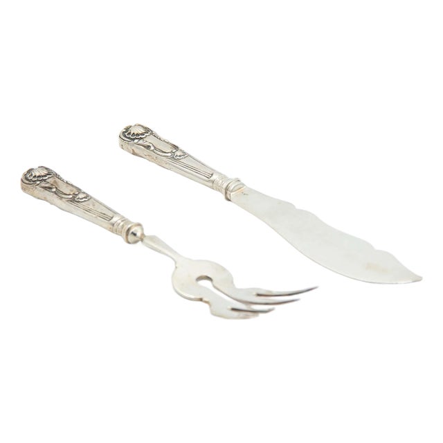 Silver Fish Knife and Fork with Reliefs, Set of 2 For Sale