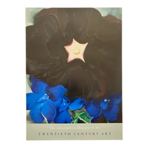 Georgia O'Keefe Vintage 1987 Modernist Lithograph Print Museum Poster " Black Hollyhock, Blue Larkspur " 1929