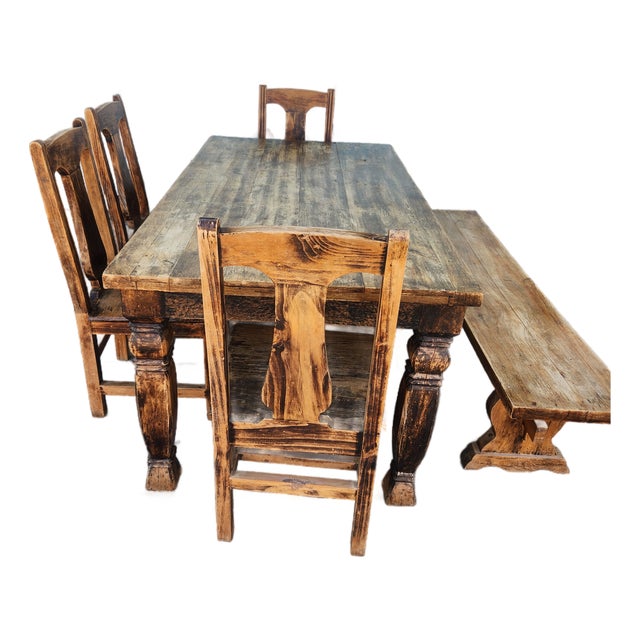 1980s Solid Pine Wood Dining Set For Sale