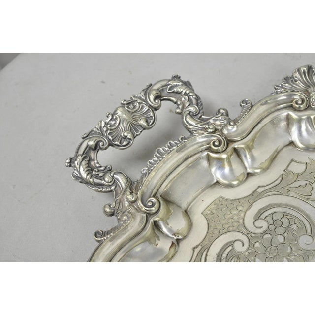 Antique Gorham English Victorian Silver Plated Scalloped Edge Butlers Serving Platter Bar Tray Raised on Ornate Feet....