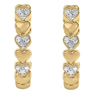 Gold Vermeil Diamond Accent Mini Heart Hoop Earrings, Pair For Sale