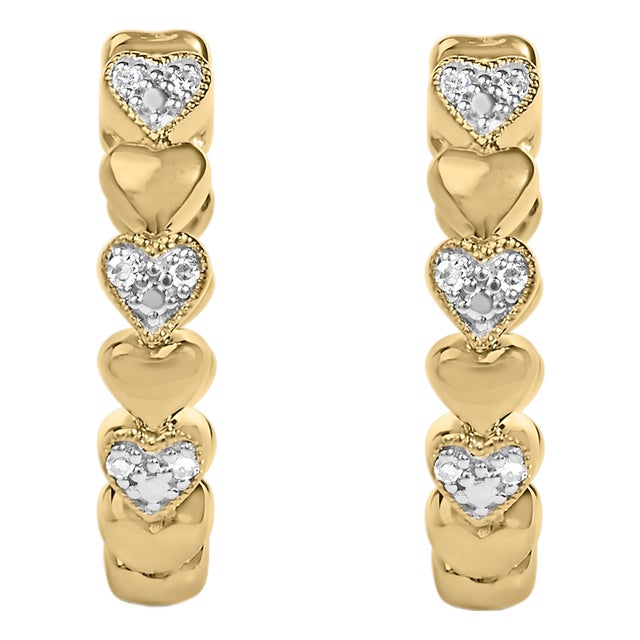 Gold Vermeil Diamond Accent Mini Heart Hoop Earrings, Pair For Sale
