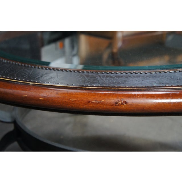 Wood Maitland Smith Mahogany & Iron Modern Round Glass Top Coffee Cocktail Table For Sale - Image 7 of 12