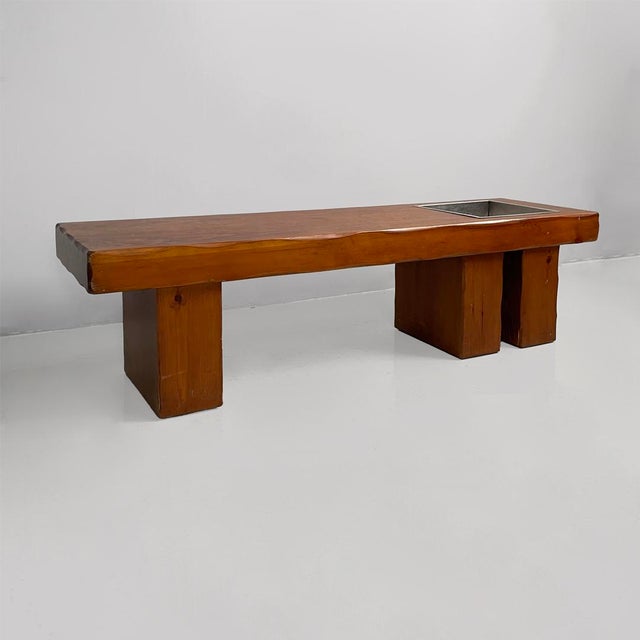 1970s Italian Modern Wooden Bench with Metal Flowerpot, 1970s For Sale - Image 5 of 15