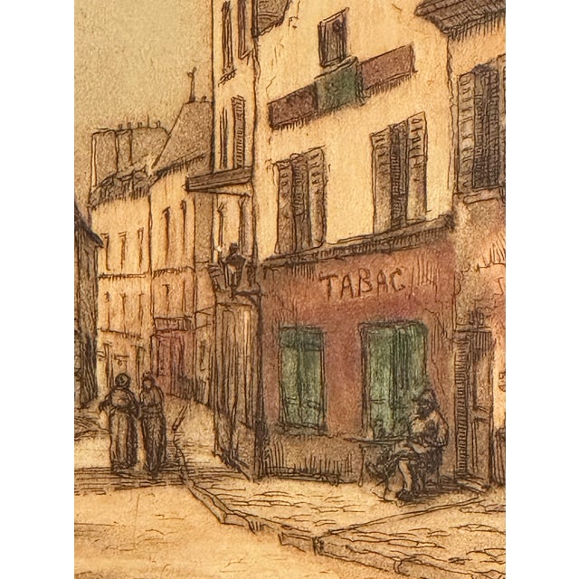Vintage framed print of french town scene, very charming. Gilt moulding, signed