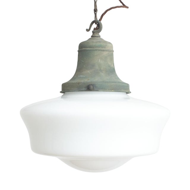 Opaline Glass Church Pendant Light, 1920s For Sale