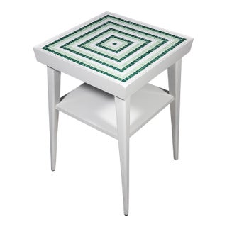 1950s Mid-Century Modern Original Side Table Restored W/Patterned Italian Glass Mosaic Tile From Sicis For Sale