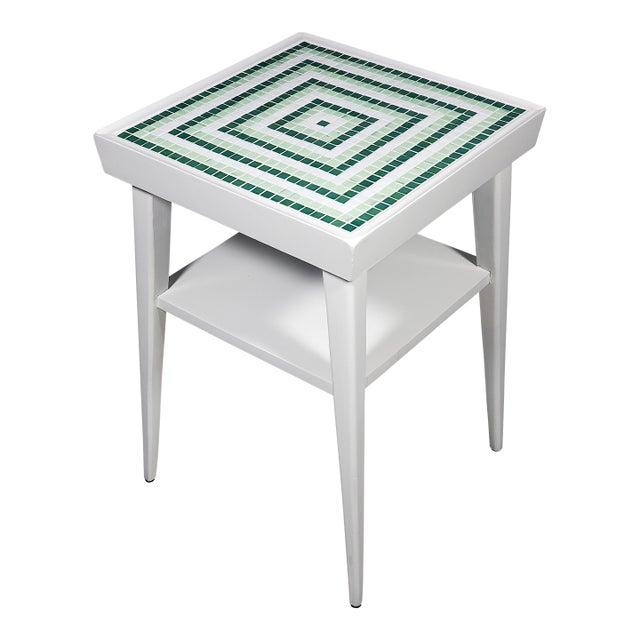 1950s Mid-Century Modern Original Side Table Restored W/Patterned Italian Glass Mosaic Tile From Sicis For Sale