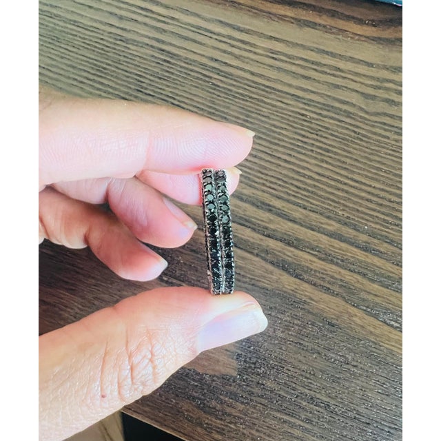 1.73 Carat Black Diamond 14 Karat White Gold Hoop Earrings, A Pair For Sale In Los Angeles - Image 6 of 7