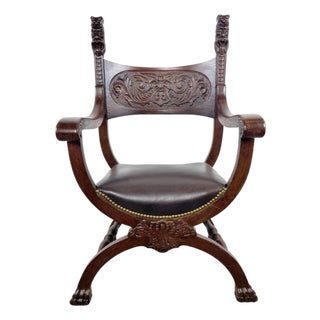 Vintage Renaissance Revival Savonarola X-Frame Chair For Sale